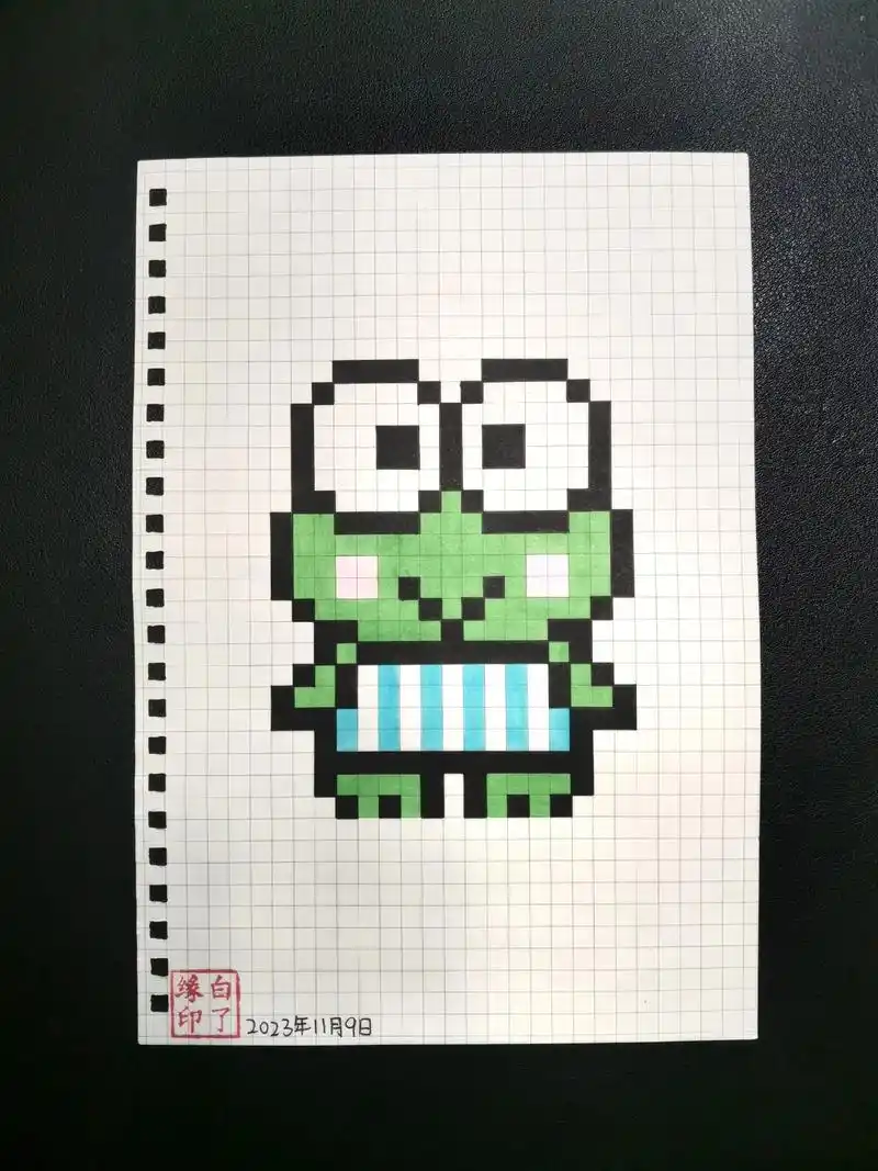 像素画 大眼蛙临摹非原创94画像素的阿梨 a5网格本 - 抖音