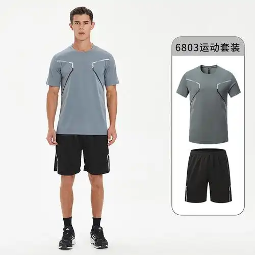 运动服套装男跑步短袖上衣夏季快干衣篮球服羽毛健身衣服宽松短裤