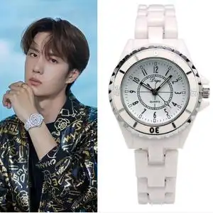 王一博同款手表情侣ins风白色陶瓷女士石英表防水时尚运动小清新