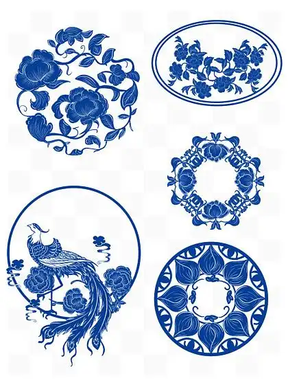 中国风青花瓷中式传统纹样靛蓝装饰图案边框57259817手绘花纹装饰蓝色