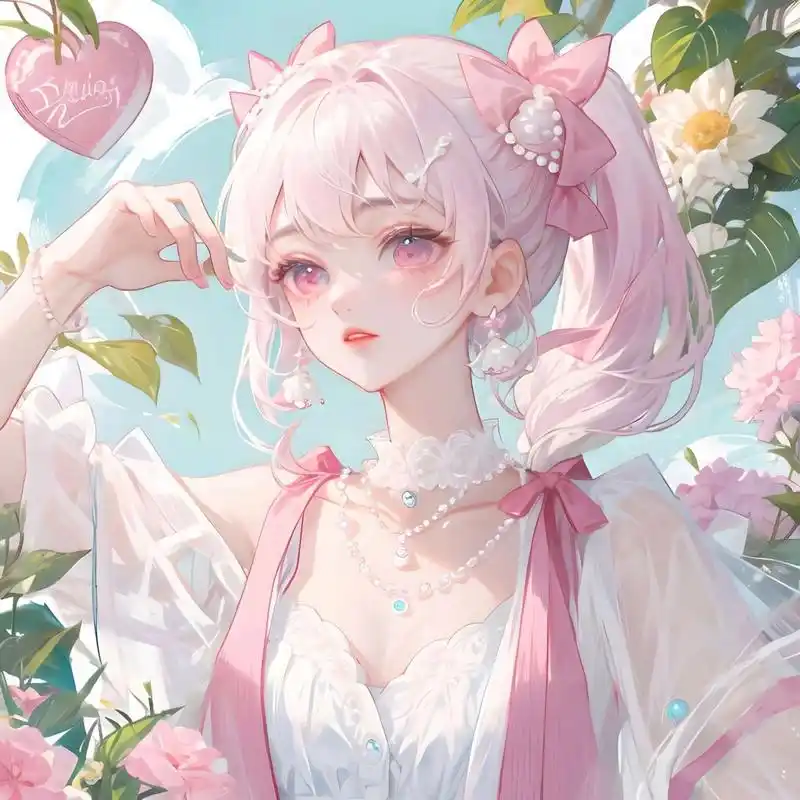 粉白高马尾|动漫少女头像 云朵偷喝了酒,于是映红了半边天