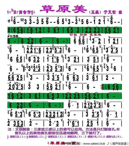 草原美_刘慧淑制谱版_葫芦丝五线谱|葫芦丝简谱|葫芦丝立即支付 下载