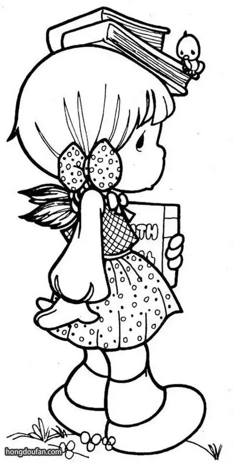 头顶两本书的可爱小女生涂色简笔画大全