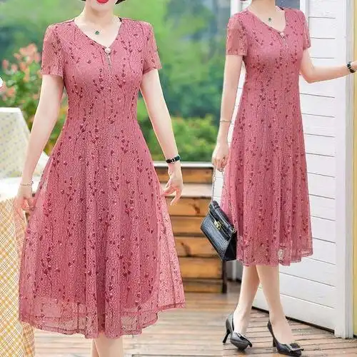 w繧2妈妈夏装裙子40-50岁中老年女装高贵中年女士雪纺夏天连衣裙