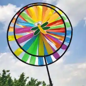 460人付款淘宝黑边三层彩虹轮布艺风车儿童玩具户外双层圆形风车楼盘