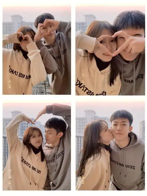 和男朋友这样拍太甜啦情侣自拍姿势