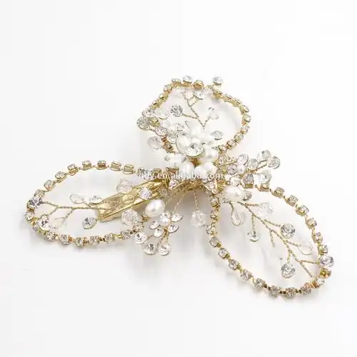 黄金发夹复古婚礼新娘珍珠花水晶发夹伴娘夹梳新娘头发饰品配件