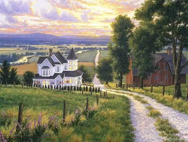 阳光乡村田园别墅油画 (11)