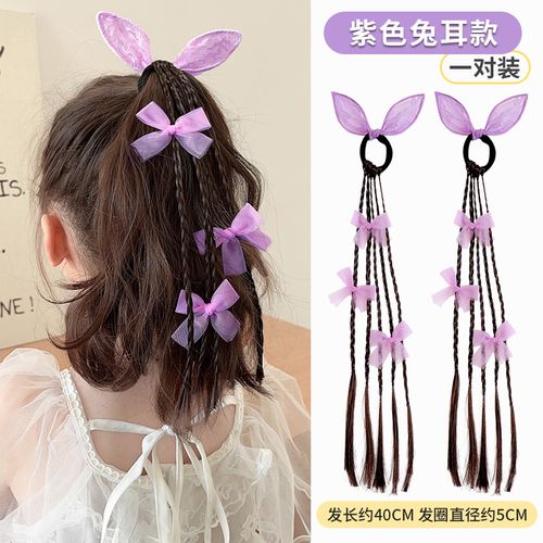 儿童假发麻花辫子发圈甜酷拳击辫皮筋小女孩高马尾蝴蝶结头绳发饰