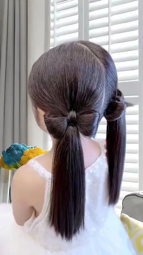 可爱蝴蝶结双马尾,简单易学,一看就能轻松学会,儿童编发