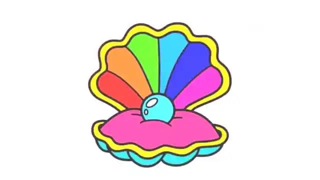 育儿早教简笔画一只七彩珍珠贝壳的简单画法和填色