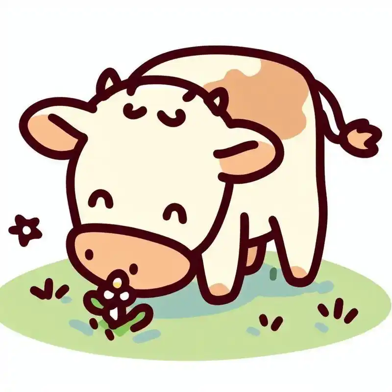 给女儿的涂色简笔画 - 爱吃草的小牛 打印出来涂色