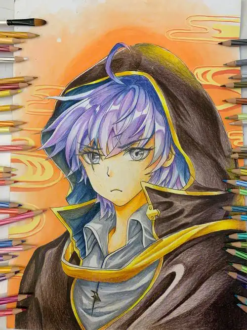 男动漫色铅笔步骤图分享