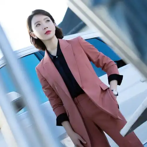 完美关系斯黛拉陈数明星同款粉色西装套装春新款职业装气质西服女
