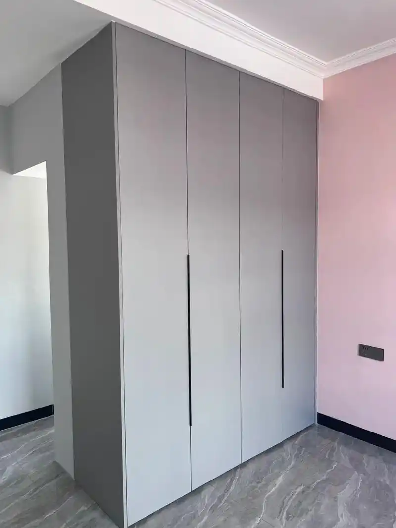 极简灰色衣柜/一门到顶/免拉手/欧松pet门板 柜体:混油深灰 门板:肤感