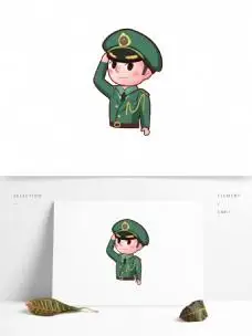 卡通q版敬礼的陆军军人