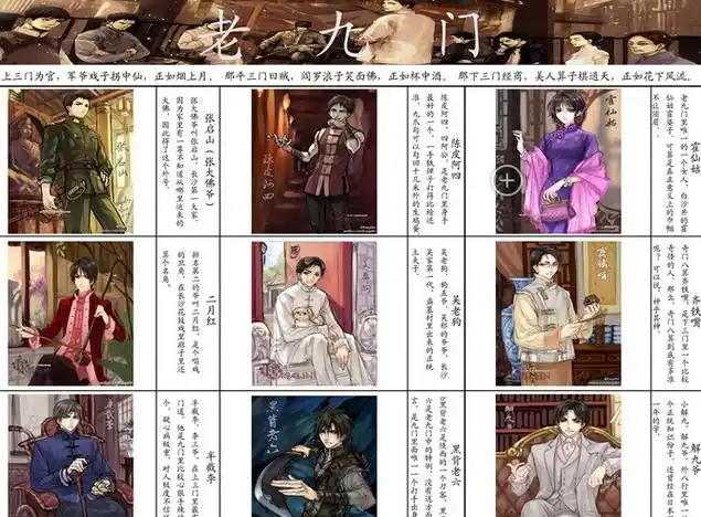 代表人物:张启山,二月红,半截李张启山是老九门之首,人称张大佛爷.