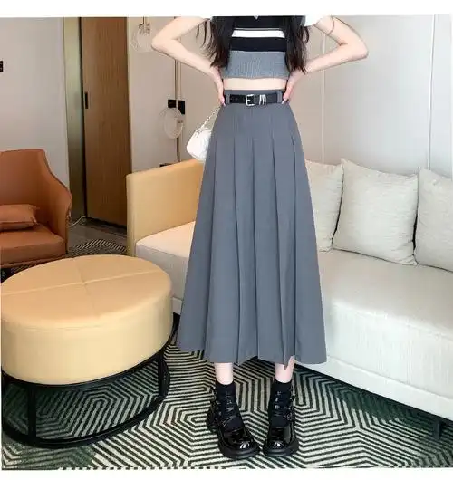 (升级西装面料 腰带款)百褶裙半身裙女春夏新款显瘦裙子中长裙 - 17网