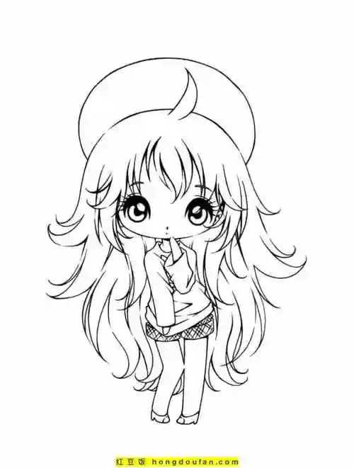 12张可爱的卡通小猫娘二次元公主涂色图片-红豆饭小学生简笔画大全