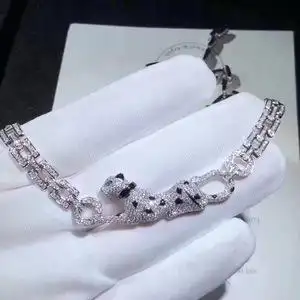 cartier/卡地亚手链18k玫瑰金豹子环环相扣满钻百搭男女情侣手环