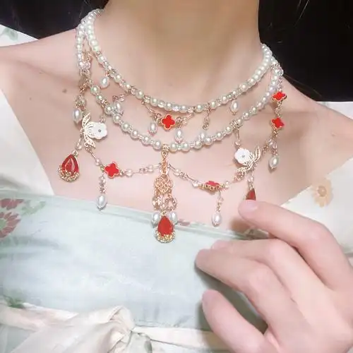 古风项链珍珠璎珞明制坦领敦煌配饰项圈汉服项链