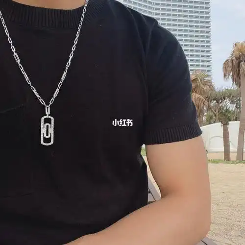 宝格丽bvlgari回形针男士手工链钻石满镶吊坠时尚百搭