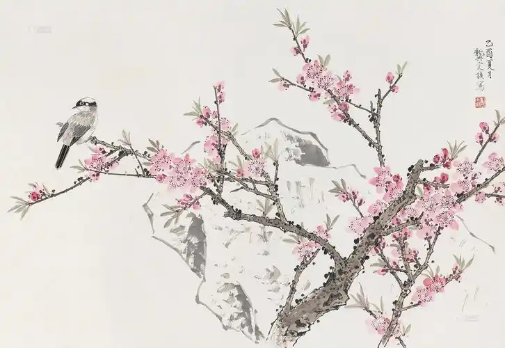 0011 2005年作 桃花小鸟 镜心 设色纸本