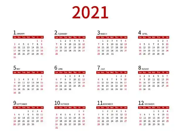 2021年日历全年表一张图2021年一整张完整全年日历表