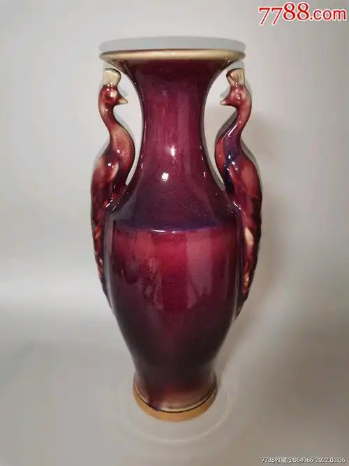 现代钧瓷孔家钧窑双雀瓶