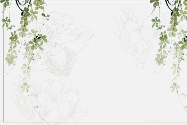 三张绿色淡雅植物图案ppt背景图片