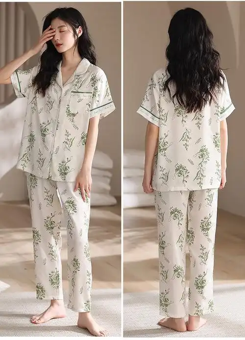 2023崇慕~女士睡衣夏季短袖冰丝薄款高档丝绸家居服女可外穿13305