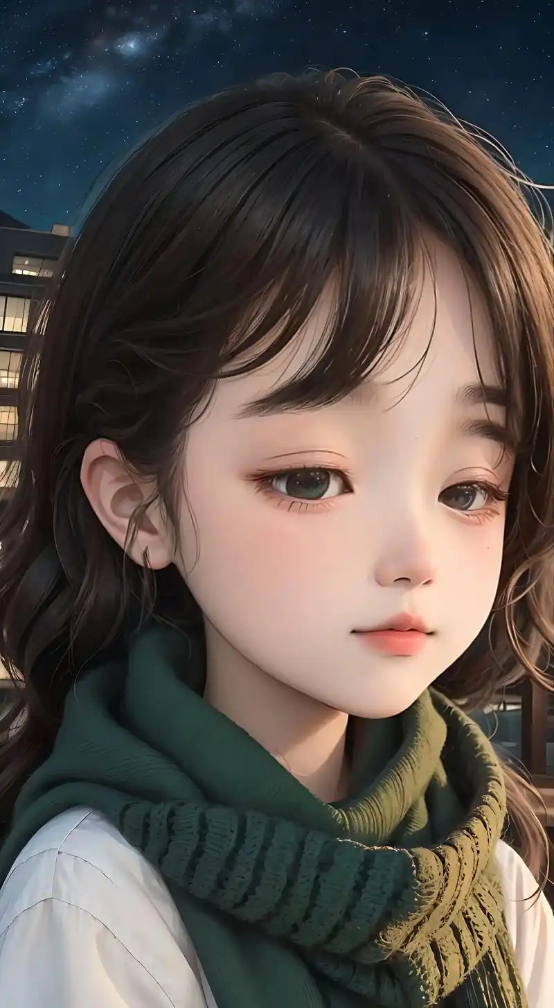 夏天夜晚,星空,一个小女孩,坐在花园里,,忧伤的表情,伤心绝 - 抖音