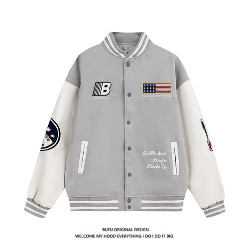 亿万少年bufu国潮牌美式复古学院风棒球服外套男秋冬情侣刺绣夹克