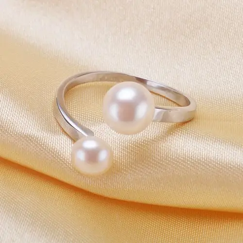 海帆珠宝 淡水珍珠扁圆戒指 双珠开口可调节指环 大小珍珠批.