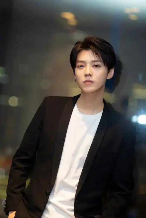 男艺人鹿晗黑色西装帅气活动写真