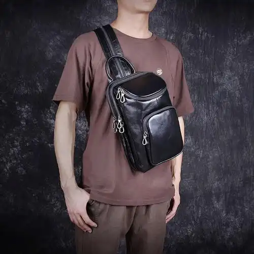 男士胸包头层牛皮真皮单肩包休闲斜挎包大容量一包两用背包女新款