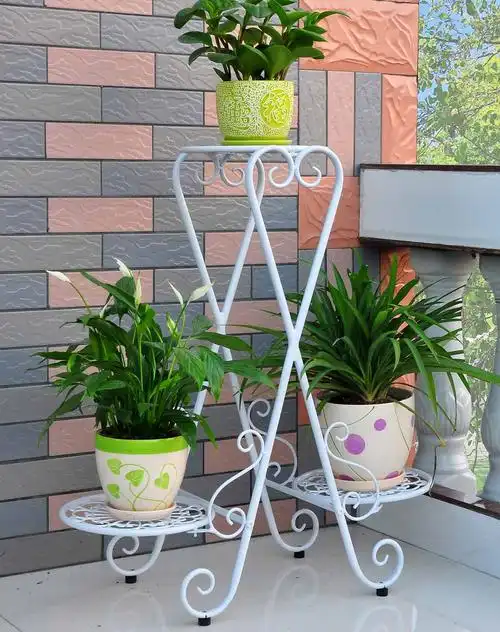 白色铁艺交叉型花盆架子