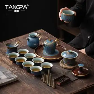 唐帕tangpa高端钧瓷功夫茶具整套家用茶壶轻奢陶瓷盖碗茶杯办公套装