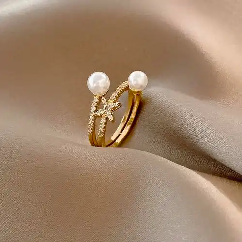 欧美高级珍珠戒指复古时尚网红食指指环ins戒指