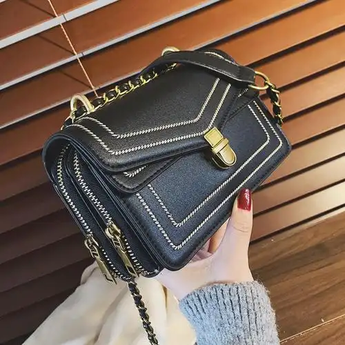 酷奇古琦时尚单肩包秋冬新款潮百搭小包包女网红ins链条黑色斜挎