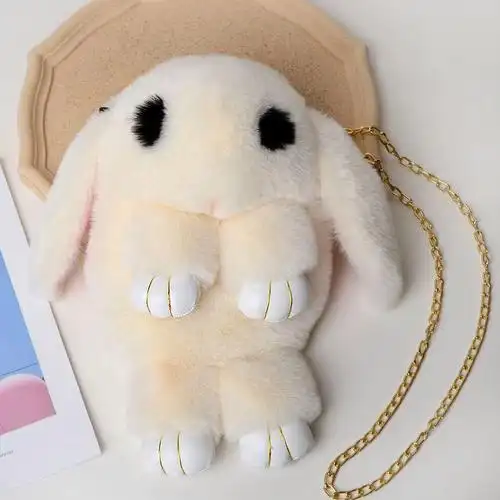 兔子包双肩背包女毛绒兔子包包斜挎儿童小背包女兔子单间斜挎包黑色