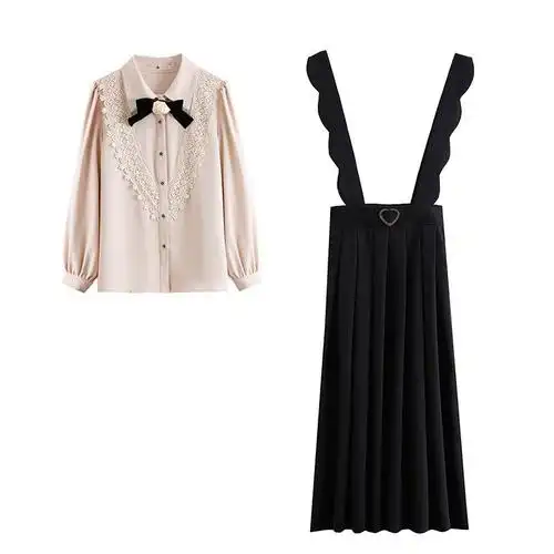 衬衫背带裙两件套2021秋季女装新款休闲套装甜美减龄连衣裙时尚