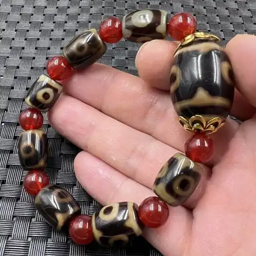 玉石手链玛瑙天珠桶珠手链三眼天珠路路通手链文玩手环复古手串