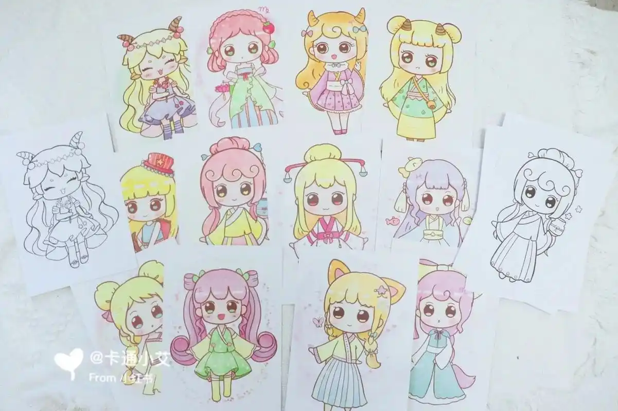 古风公主卡通简笔画合集 原创可爱古风公主 萌萌哒q版公主 十二星座