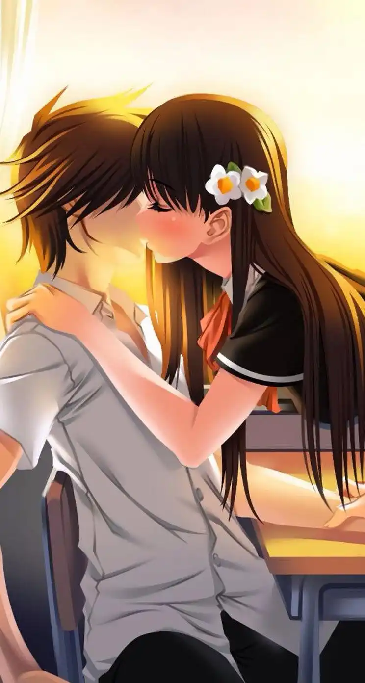 浪漫情侣接吻卡通手机壁纸744*1392