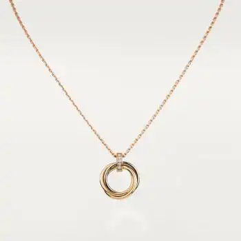 cartier卡地亚trinity系列女士18k铂金玫瑰金黄金镶钻三色环吊坠搭