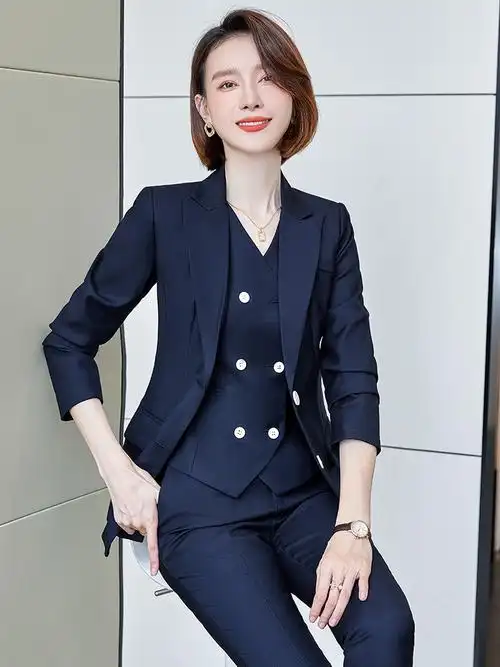 2022艺考服装演讲职业装上镜蓝色西装套装工作服主持人正装女