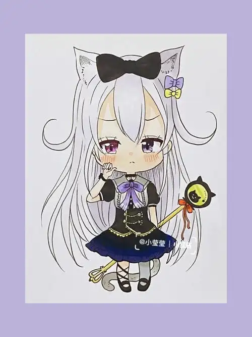 q版动漫人物手绘二创小魔女附线稿及教程