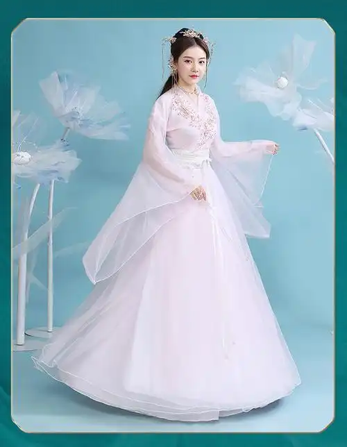 艳如飞原创古装汉服女中国风仙气超仙仙女飘逸古风学生连衣裙演出表演