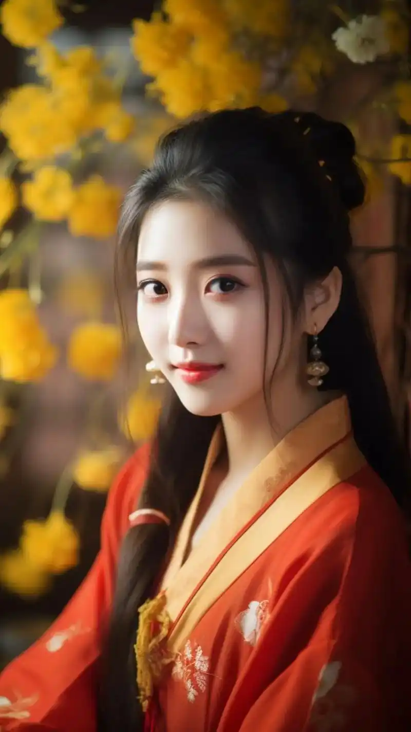 甜美古装女子.秋天一袭红衣的古装女子  #抖音图文来了 #国 - 抖音